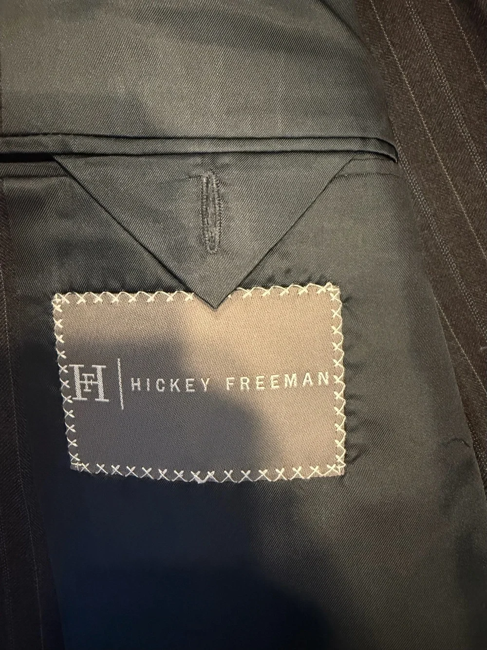 Hickey Freeman Grey Pinstripe with Blue Two-Button Suit Jacket & Pants
